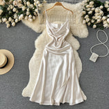Sexy Spaghetti Straps Silk Satin Dress Women Holiday Dress HZ1022