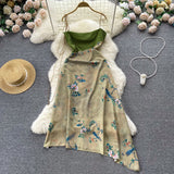 Simple Suspender Dress Floral Women Holiday Dress HZ1022