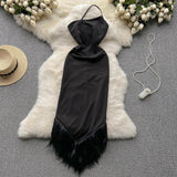 Sexy Irregular Design One Shoulder Strap Halter Neck Sexy Tight Dress With Tassel HZ1022