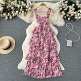 Sexy Straps Floral Dress Long Summer Women Holiday Dress HZ1022