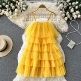 cute summer women's sweet spaghetti straps dress with ruffles HZ1022