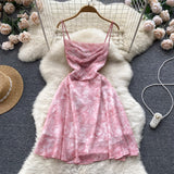 Sexy Spaghetti Straps Pink Floral Dress Hot Women Dress HZ1022