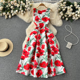 Sexy Scoop Floral Dress Women Holiday Dress HZ1022