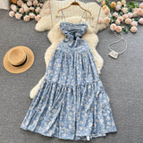 Vintage Spaghetti Straps Floral Dress Women Holiday Dress HZ1022