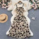 Vintage Black Floral Dress Summer Women Holiday Dress HZ1022