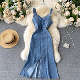 Cute Spaghetti Straps Denim Dress Women Dress HZ1022