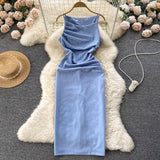 Sexy Silk Satin Dress Summer Women Holiday Dress HZ1022