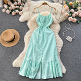 Vintage Spaghetti Straps Sleeveless Mint Green Summer Holiday Dress HZ1022