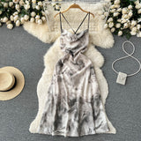 Sexy Spaghetti Straps Backless Silk Satin Dress Women Holiday Dress HZ1022