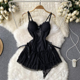 Sexy Spaghetti Straps Short Lace Black Dress Women Holiday Dress HZ1022