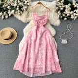 Cute A line Sleeveless Straps Backless Summer Pink Holiday Dress HZ1022
