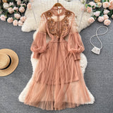 Vintage A line long sleeves lace dress women's dress HZ1022