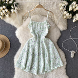 Cute Straps Mint Green Short Floral Dress Women Holiday Dress HZ1022