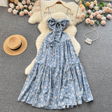 Vintage Spaghetti Straps Floral Dress Women Holiday Dress HZ1022