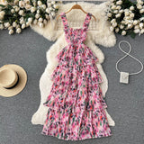 Sexy Straps Floral Dress Long Summer Women Holiday Dress HZ1022