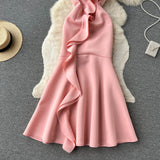 Sexy Mermaid Spaghetti Straps Ruffles Satin Flower Dress Women Dress HZ1022