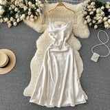 Sexy Spaghetti Straps Silk Satin Dress Women Holiday Dress HZ1022