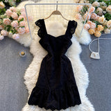 Sexy Straps Ruffled Lace Dress Women Holiday Dress HZ1022