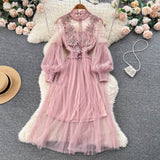 Vintage A line long sleeves lace dress women's dress HZ1022