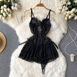 Sexy Spaghetti Straps Short Lace Black Dress Women Holiday Dress HZ1022