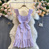 Sexy Straps Ruffled Lace Dress Women Holiday Dress HZ1022