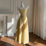 Qtevry Lila 2025 Summer New Cream Yellow Breast Sling Sling Sling Belt Long Dress Dress Woman 69167