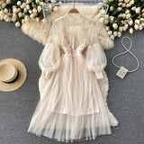 Vintage A line long sleeves floral dress women's dress HZ1022