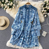 Vintage A line long sleeves floral dress women's dress HZ1022