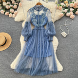 Vintage A line long sleeves lace dress women's dress HZ1022