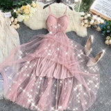 Cute A line Sleeveless Sequin Tulle Dress Beach Summer Holiday Dress HZ1022