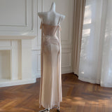 French Knitted Elastic Net Dress Bead Chain Ribbon Temperament Bag Fishtail Dress Hanging Dress 69310