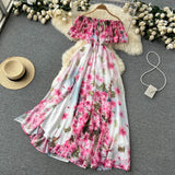 Cute off the shoulder slit floral dress women's dress HZ1022