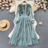 Cute long sleeves lace v neckline dress women's dress HZ1022