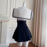 Qtevry Fish Bone Sailor Collar Blouse High Waist Skirt Short Skirt Academy Hottie Two-Piece Navy Suit 8469