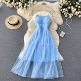 Sexy Straps Tulle Ruffles Dress Women Holiday Dress HZ1022
