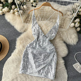 Sexy Spaghetti Straps Backless Short Sequin Dress Women Holiday Dress HZ1022