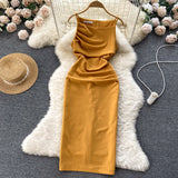 Sexy Silk Satin Dress Summer Women Holiday Dress HZ1022