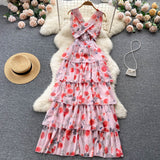 Sweet V neckline Summer Floral Dress Women Holiday Dress HZ1022