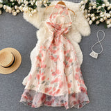 Sweet Halter Summer Floral Dress Women Holiday Dress HZ1022