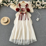 Retro Niche Design Embroidered Suspender Dress Women Dress HZ1022