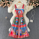 Vintage Straps Red Dress Summer Women Holiday Dress HZ1022