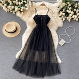 Sexy Straps Tulle Black Dress Women Holiday Dress HZ1022