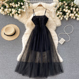 Sexy Straps Tulle Black Dress Women Holiday Dress HZ1022