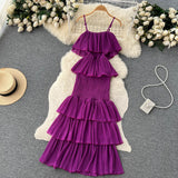 cute summer women's sweet chiffon suspender dress with ruffles HZ1022