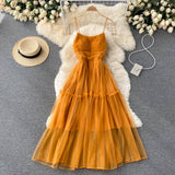 Sexy Straps Tulle Ruffles Dress Women Holiday Dress HZ1022