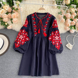 Cute A line long sleeves bohemia vacations women's dress HZ1022