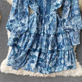 Vintage A line long sleeves floral dress women's dress HZ1022