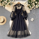 Vintage A line long sleeves floral dress women's dress HZ1022