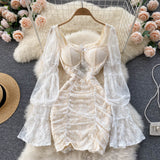 vintage lace long sleeves short summer women's dress HZ1022
