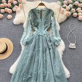 Cute long sleeves lace v neckline dress women's dress HZ1022